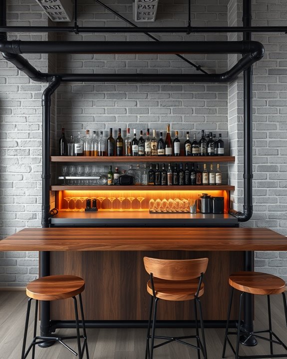 trendy industrial pipe bar