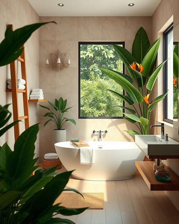 tropical plants enhance bathrooms