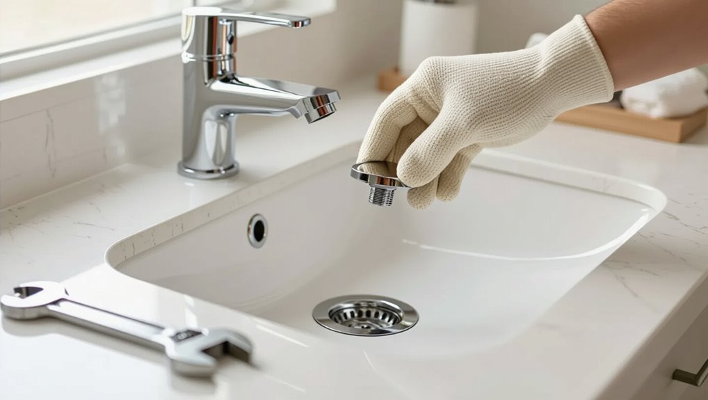 unscrewing bathroom sink drain