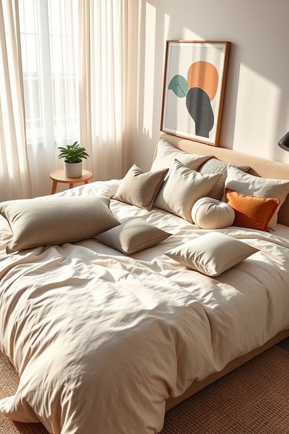 varying size decorative pillows