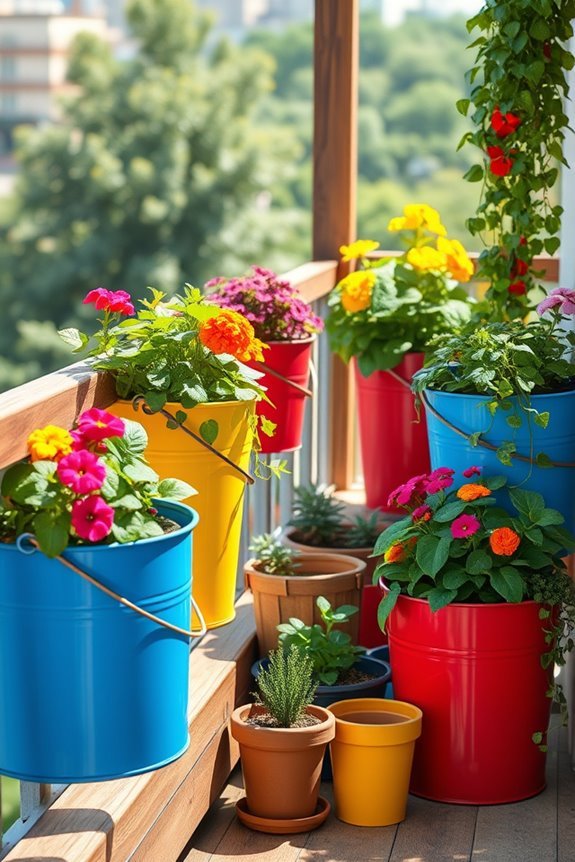 vibrant balcony bucket planters