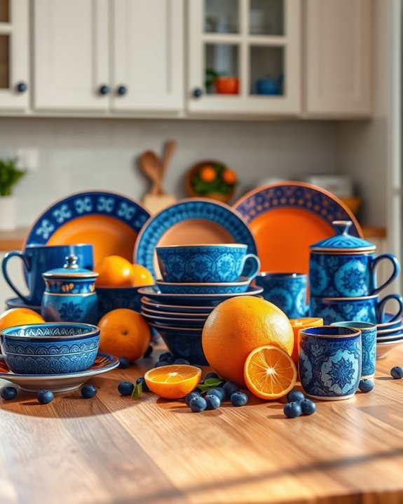 vibrant blue and orange dishware