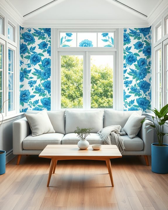 vibrant blue floral wallpaper