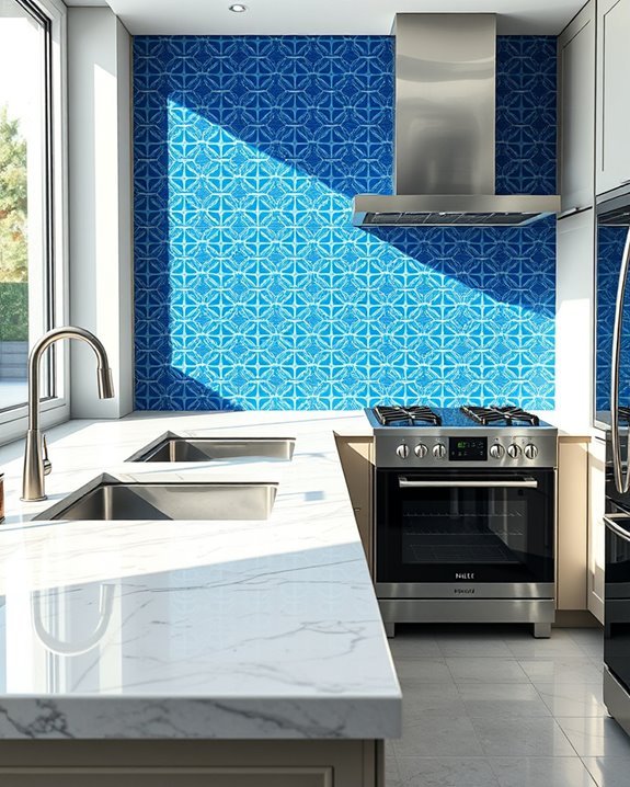 vibrant blue tile backsplash