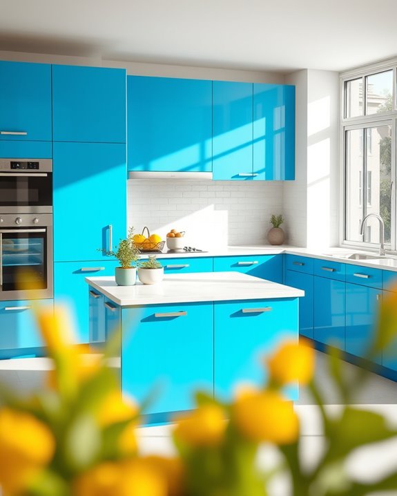 vibrant cerulean kitchen accents