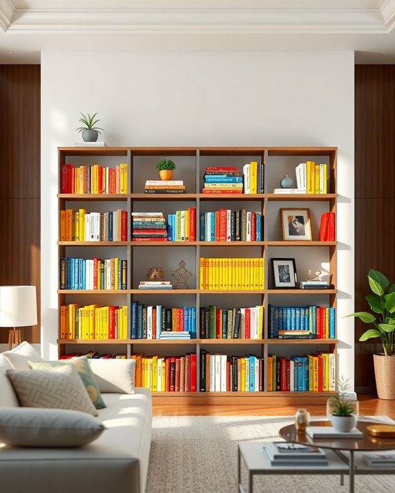 vibrant colorful bookshelf decor