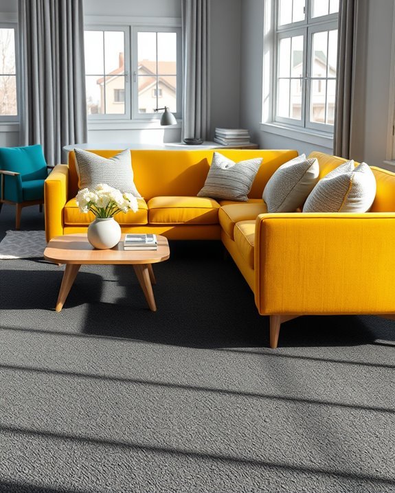 vibrant furniture on dark carpet