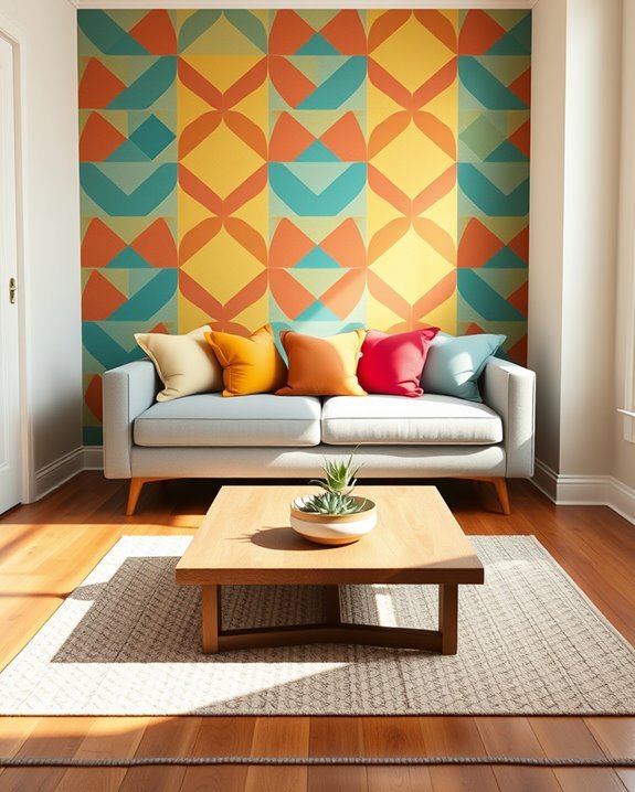 vibrant geometric accent wall