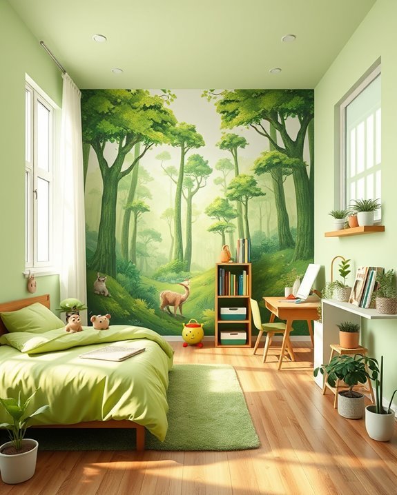 vibrant green themed murals