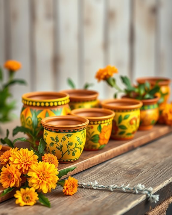 vibrant hand painted clay pots
