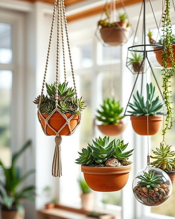 vibrant hanging succulent displays