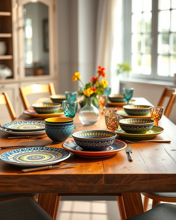vibrant mixed dinnerware styles
