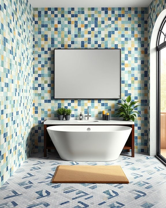 vibrant mosaic bathroom art