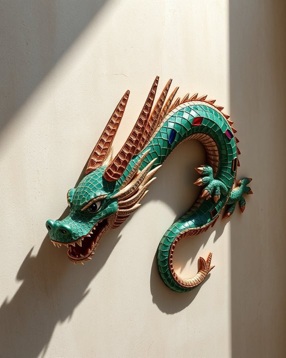 vibrant mosaic dragon decor