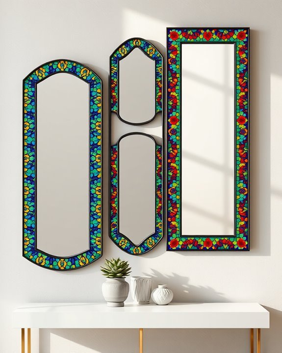 vibrant mosaic mirror decor