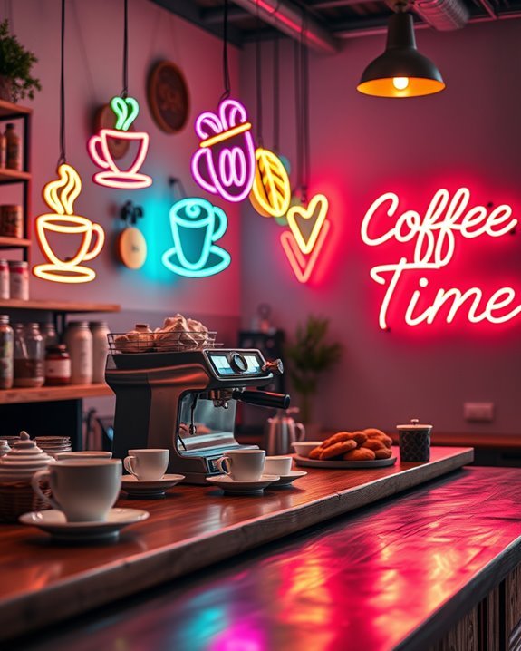 vibrant neon coffee atmosphere