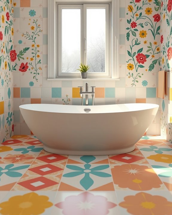 vibrant patterned bathroom tiles