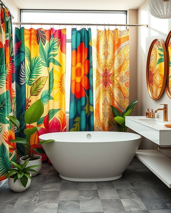 vibrant patterned shower curtains