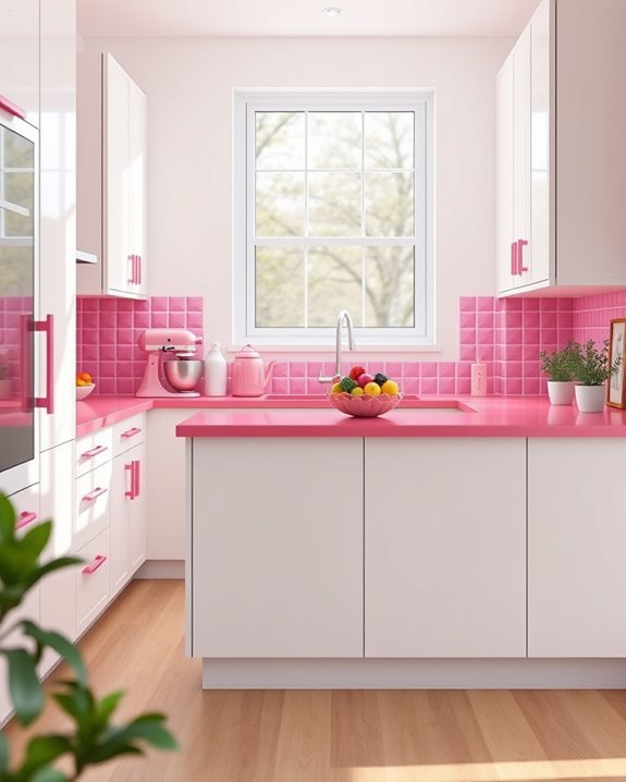 vibrant pink kitchen accents
