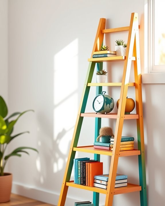 vibrant stylish ladder shelves
