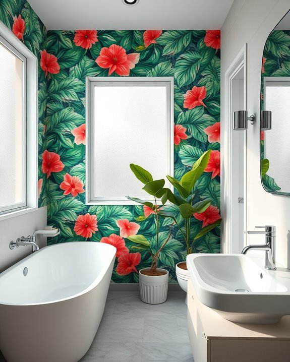 vibrant wallpaper transforms bathrooms