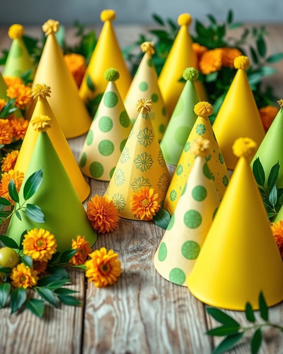vibrant yellow and green hats