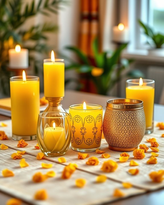 vibrant yellow candle arrangements