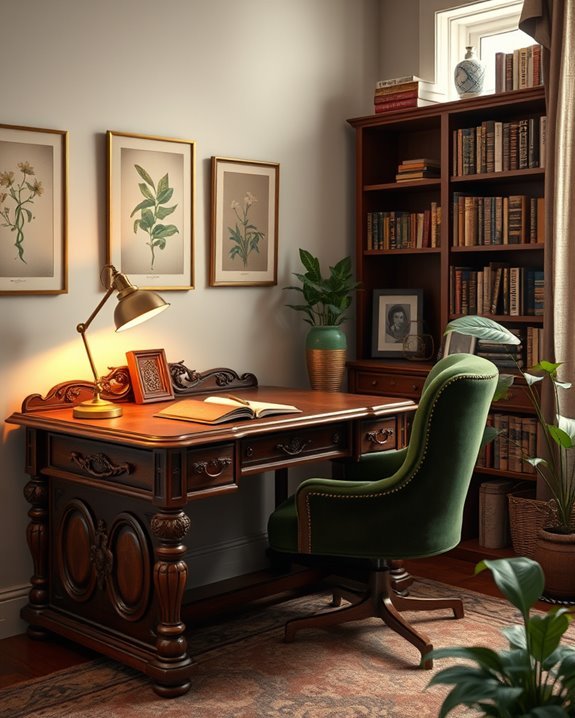 vintage charm enhances workspace