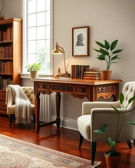 vintage charm enhances workspace