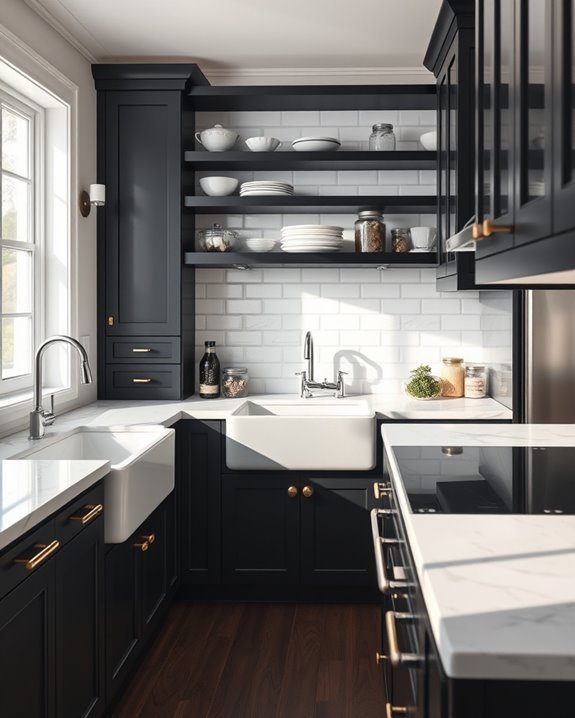 vintage charm with black cabinets