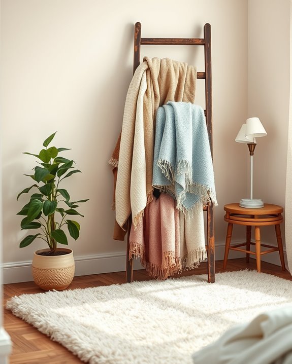 vintage ladder blanket display
