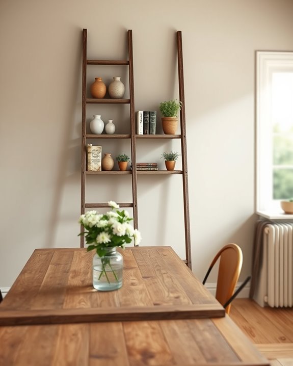 vintage ladder shelf decor
