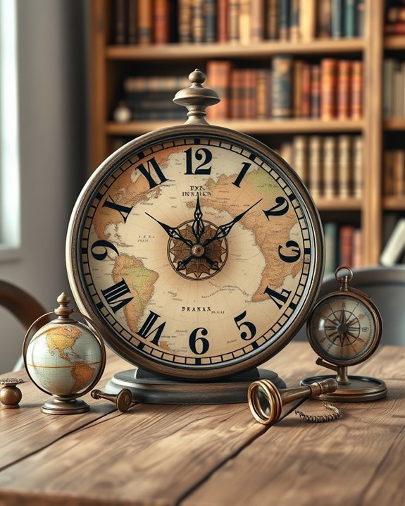 vintage map clock decor