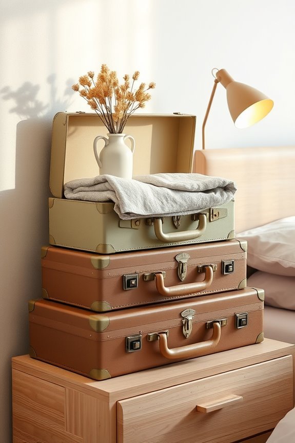 vintage suitcase bedside decor