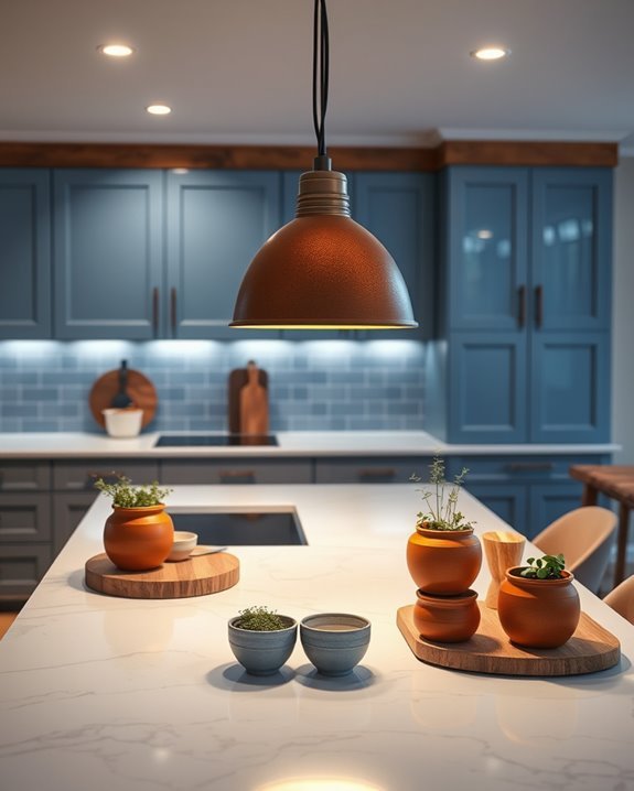 warm blue brown kitchen lighting