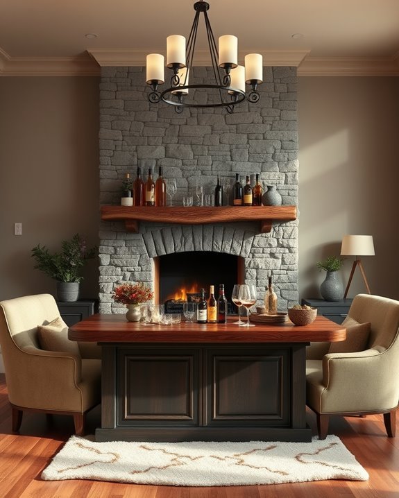 warm drinks by fireplace