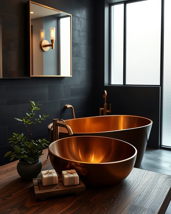 warm metallic bathroom accents
