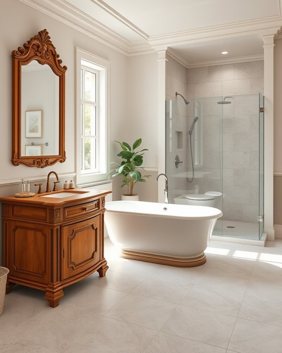 warm wooden bathroom accents