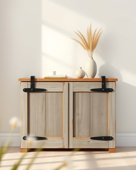 weathered barn door console