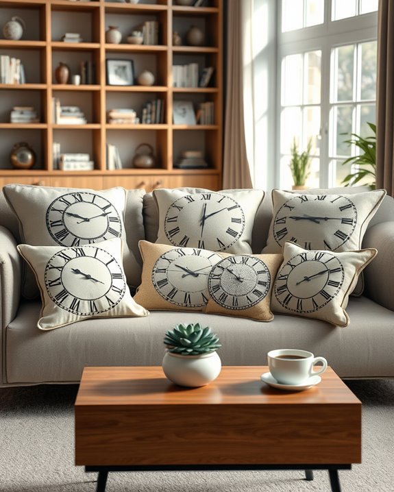 whimsical clock patterned pillows