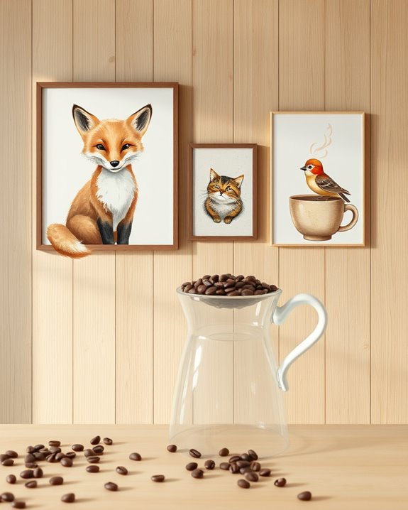 whimsical coffee animal art