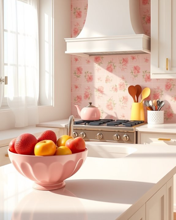 whimsical floral pink backsplash