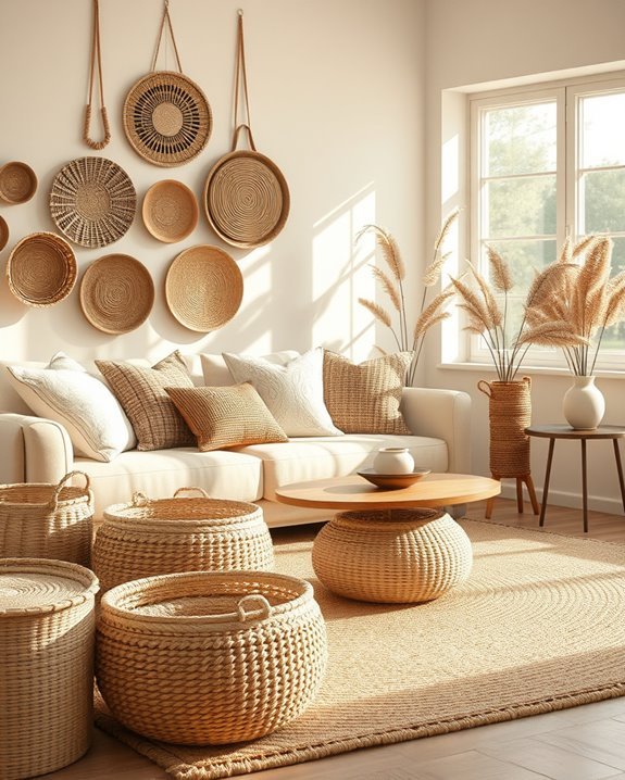 woven baskets enhance boho