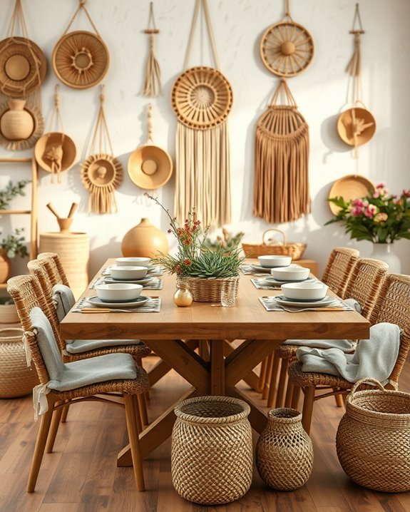 woven baskets enhance dining