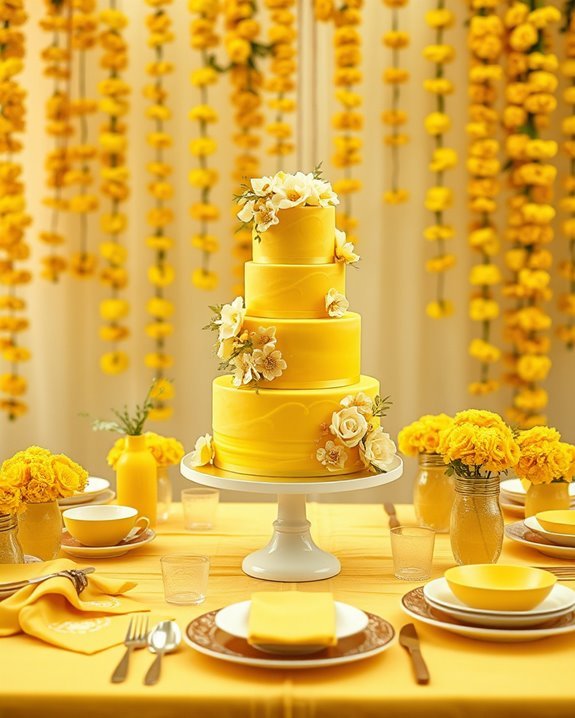 yellow cake table decor